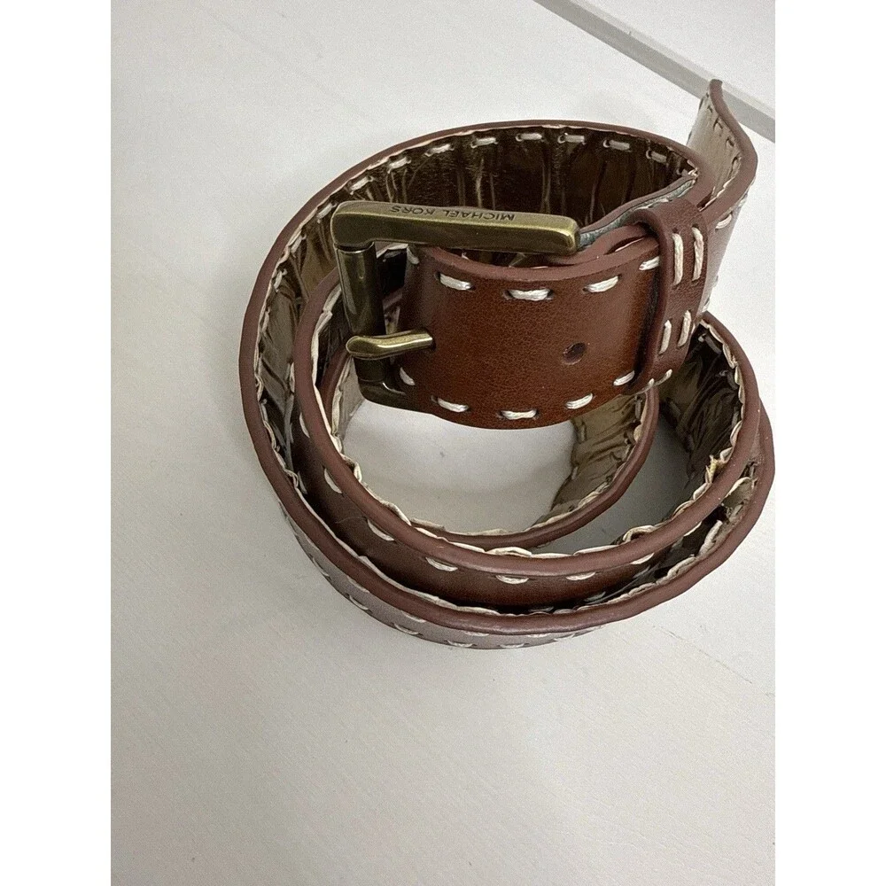 Michael Kors Genuine Leather Belt Brown Brass Buckle Logo Women’s Size M